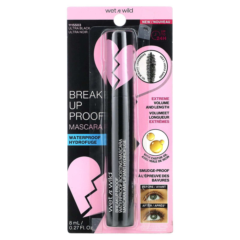 wet n wild, Breakup Proof, водостойкая тушь для ресниц, 1115503 ультра черный, 8 мл (0,27 жидк. унц.)