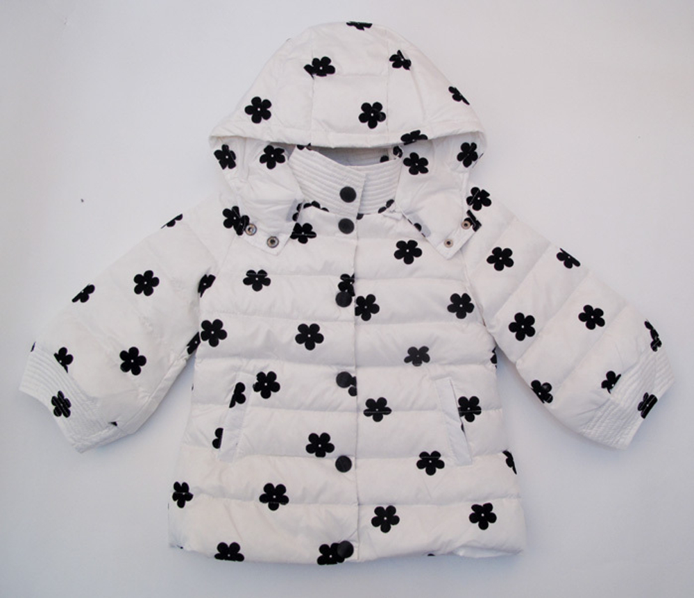 Пуховик детский однотонный с принтами цветов