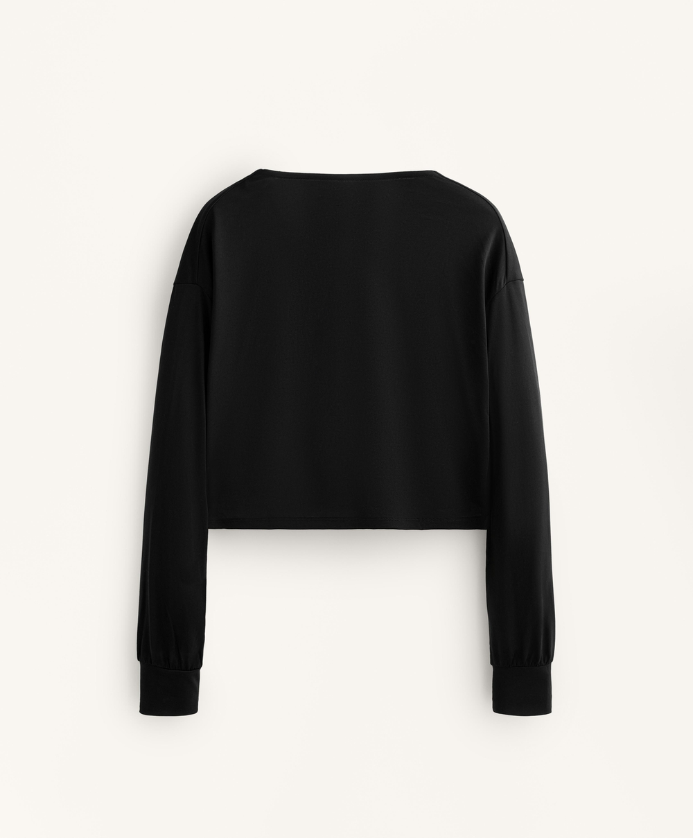 Oysho Футболка с драпированным вырезом из модала, черный