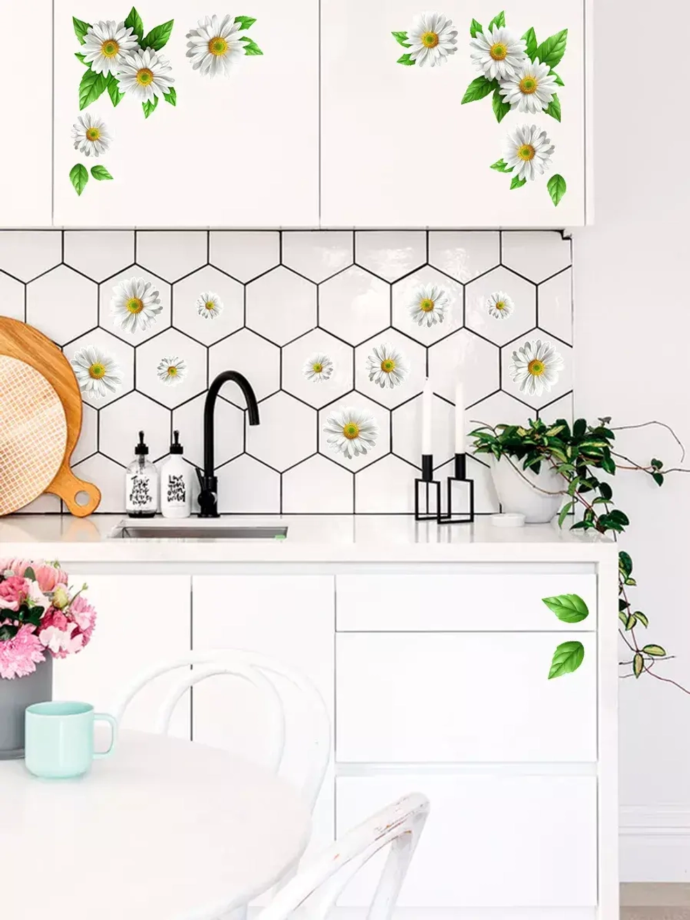 Наклейки интерьерные Ромашки для дизайна и декора 1 лист
