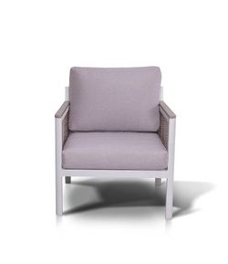 "Сан Ремо" кресло плетеное из роупа садовое, каркас алюминий белый, роуп бежевый, ткань бежевая