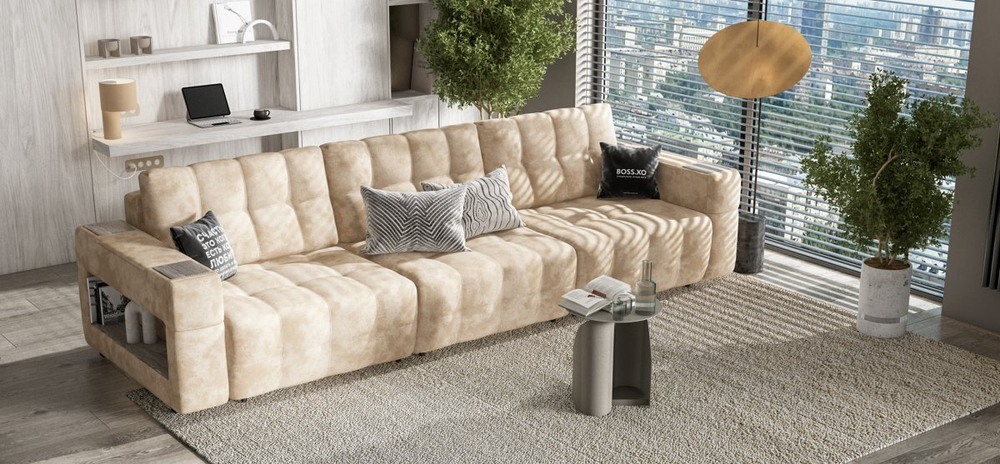 Диван BOSS.XO MAX Велюр Alkantara пепел / WOOD Rock