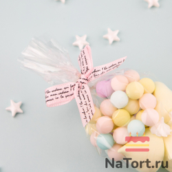 Твист лента с бантиком (нежно-розовые с надписью, 8 см) 50 шт