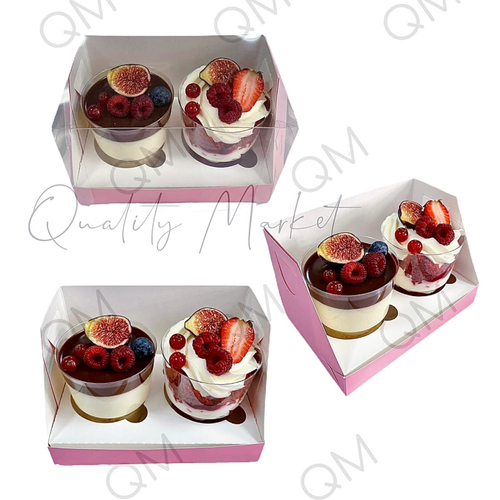 Коробка под капкейки с пластиковой крышкой 160*100*100 мм (2) (розовая матовая), 50шт