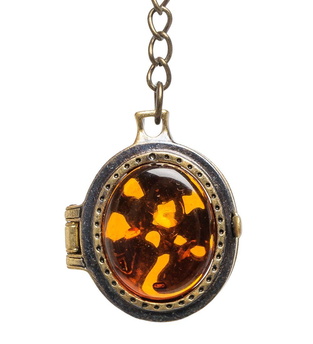 AM-1613 Брелок «Медальон Вьюнок» (латунь, янтарь)