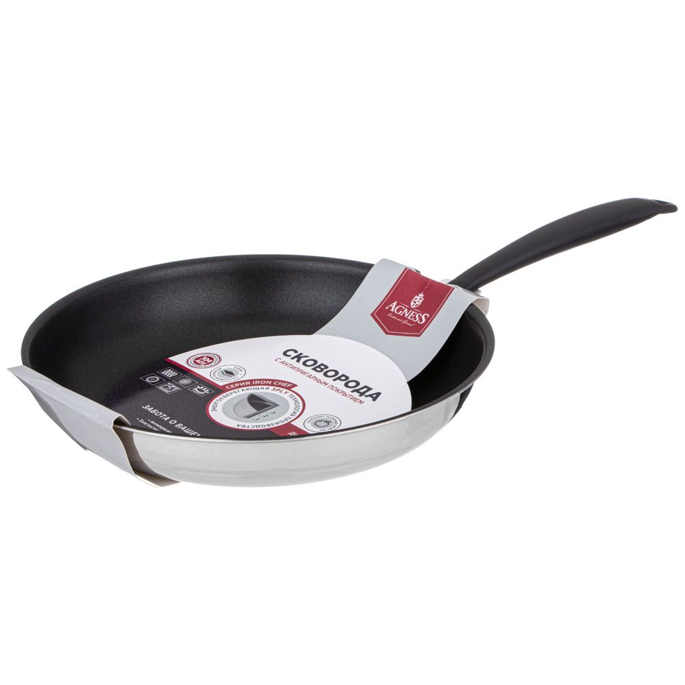 СКОВОРОДА C АНТИПРИГАРНЫМ ПОКРЫТИЕМ "IRON CHEF" AGNESS 26*5.0CM ТЕХНОЛОГИЯ 3-PLY, НЕРЖ.СТАЛЬ 18/10