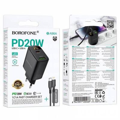Зарядное устройство на Lightning PD20W+QC3.0 Borofone BA96A (black)