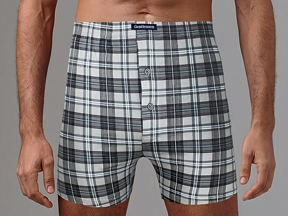 Хлопковые мужские трусы-боксеры в клетку (Размер: XXXL) (Цвет: серый)