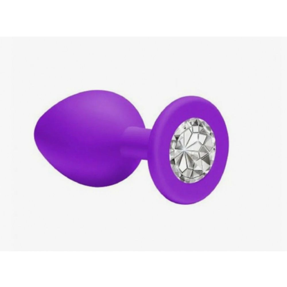 Анальная пробка из фиолетового силикона с белым кристаллом (размер S)