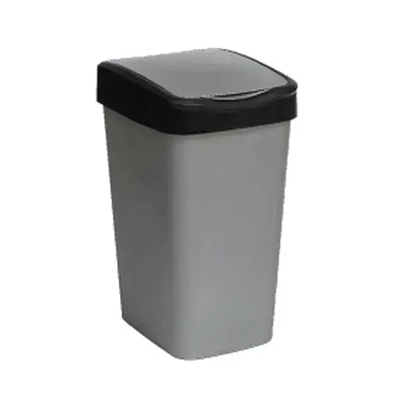 Ведро для мусора 10л с подвижной крышкой Tandem (сер.металлик/черный)
