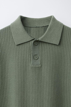 ZARA БАЗОВОЕ ПОЛО В РУБЧИК, СВЕТЛЫЙ ХАКИ