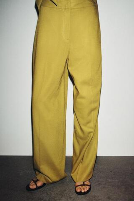 ZARA ПРЯМЫЕ БРЮКИ ИЗ ЛЬНА, ГОРЧИЧНЫЙ