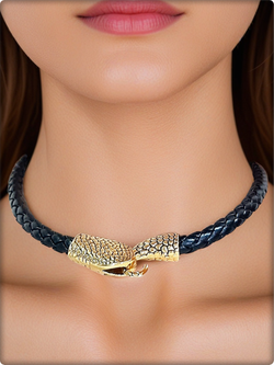 Чокер ошейник "Хвост змеи" золотистый. ПУ кожа