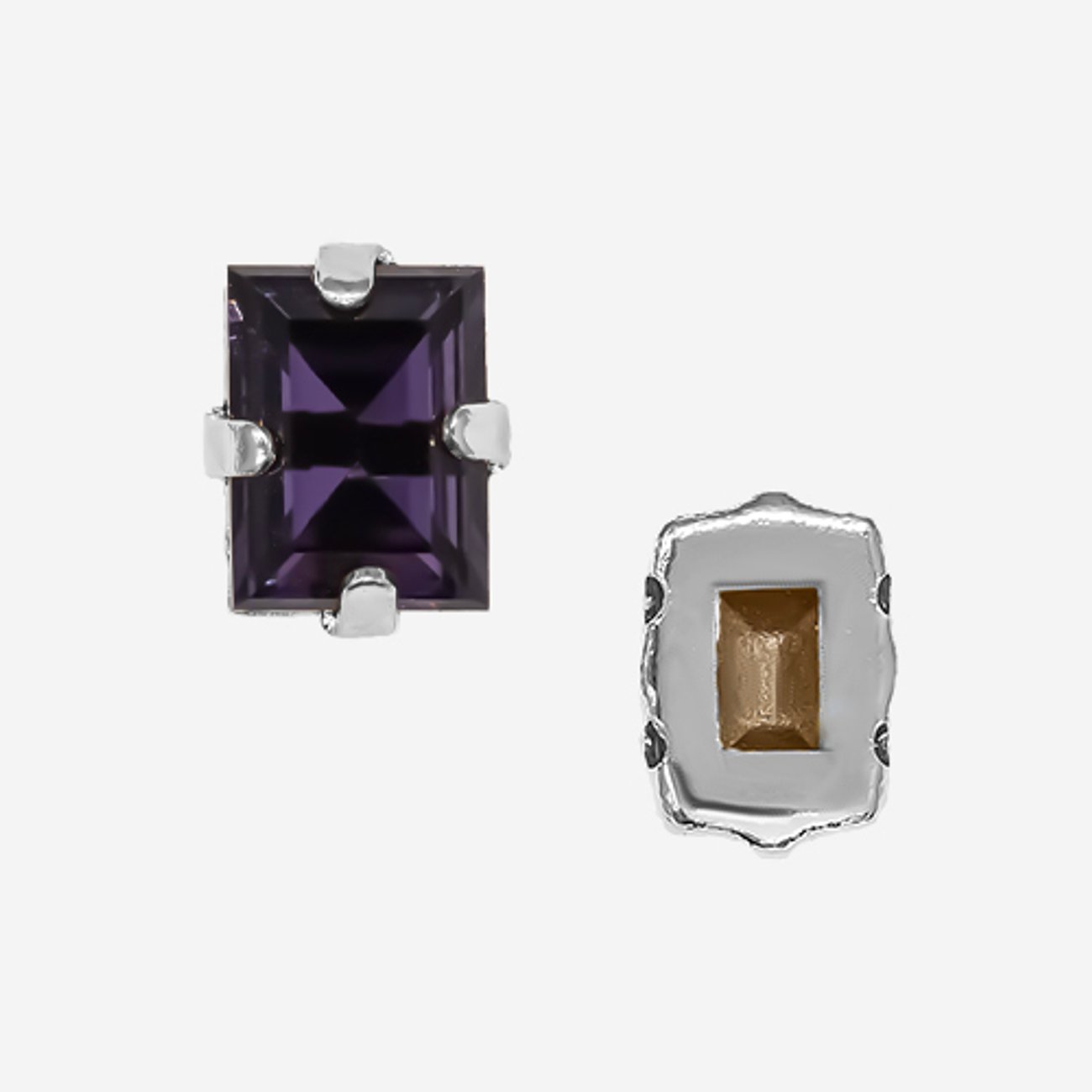 Кристалл Прямоугольник (Step Cut Fancy Stone) в цапах, оттенок "Пурпурный"/"Purple Velvet", 9*7мм, родирование