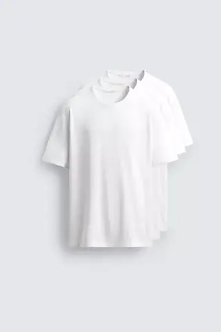 ZARA НАБОР ИЗ 3 БАЗОВЫХ ФУТБОЛОК MEDIUM WEIGHT, БЕЛЫЙ