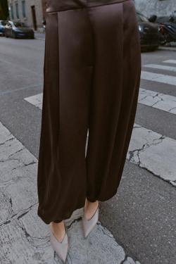 ZARA БРЮКИ-БАГГИ ИЗ АТЛАСНОЙ ТКАНИ, КОРИЧНЕВЫЙ