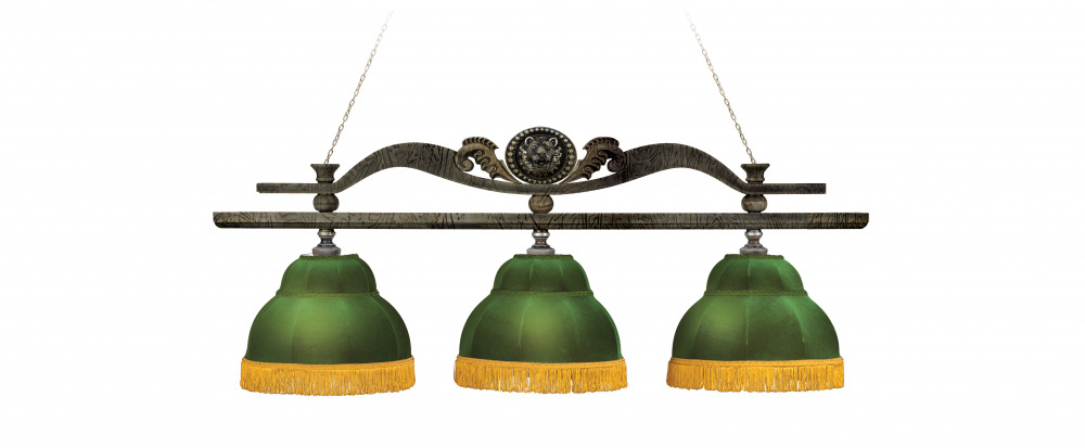 Лампа Лео II 3пл. клен (Авт. № 2,бархат зеленый,бахрома желтая,фурнитура золото)