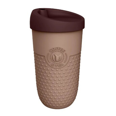Стакан для напитков с рельефом, крышкой 550мл (коричневый)
