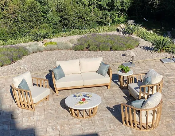 Комплект уличной мебели Woodland из массива эвкалипта, диван, 2 кресла, столик