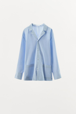 ZARA ХЛОПКОВАЯ РУБАШКА В ПИЖАМНОМ СТИЛЕ, ПАСТЕЛЬНО-СИНИЙ