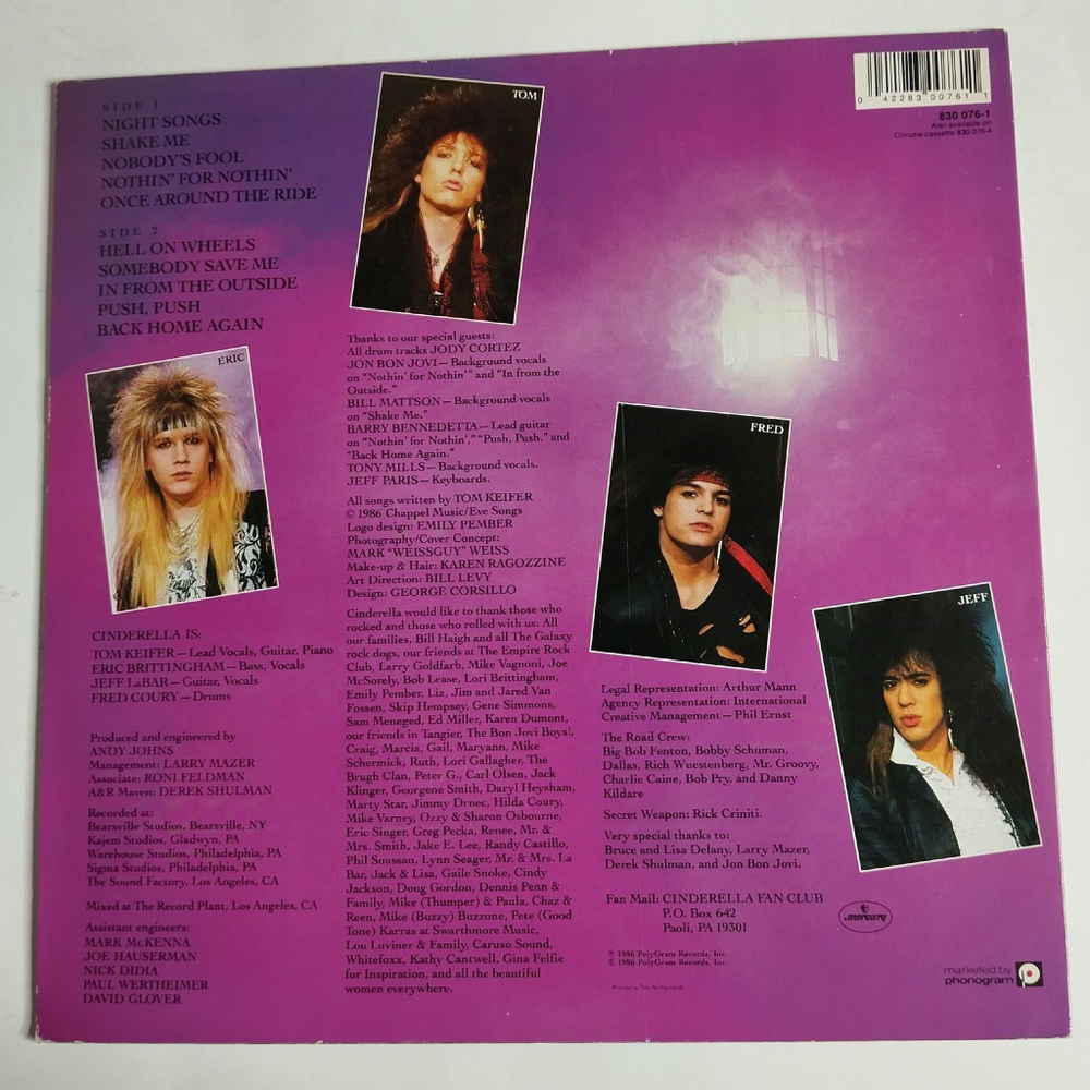 Винтажная виниловая пластинка LP Cinderella Night Songs (Holland 1986)