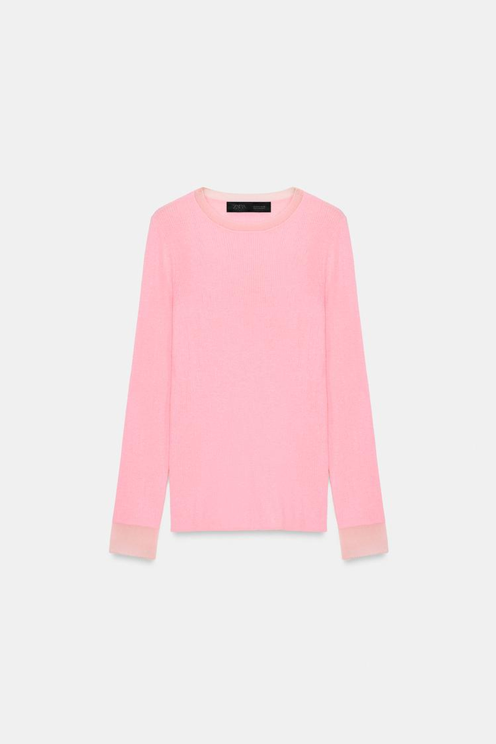 ZARA СВИТЕР ИЗ ТОНКОЙ СМЕСОВОЙ ШЕРСТИ, ЛИНЯЛЫЙ РОЗОВЫЙ