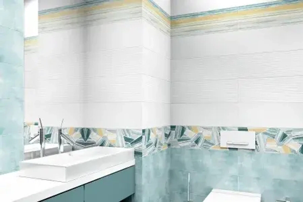 Бордюр Alma Ceramica BWA60ALS006 Alaris 6x60 белый / голубой глянцевый под мозаику