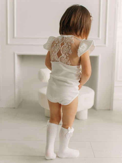 Боди c кружевной спинкой с коротким рукавом, Молоко