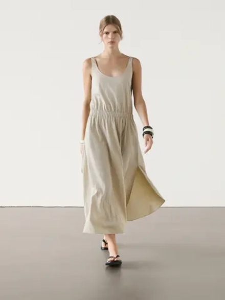Massimo Dutti Платье из поплина с эластичным поясом и расклешенной юбкой, дымчатый