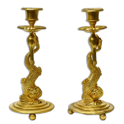 Дельфины. Парные подсвечники. Бронза, литье, чеканка, канфарение, золочение. XIX в.