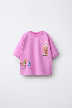 ZARA ФУТБОЛКА «ЗВЕРОПОЛИС» © DISNEY, РОЗОВЫЙ/ЛИЛОВЫЙ