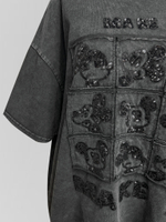 Футболка A13 удлиненная с принтом из пайеток и надписью сзади