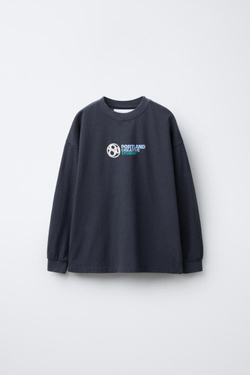 ZARA ФУТБОЛКА С РЕЛЬЕФНОЙ НАДПИСЬЮ, СИНИЙ