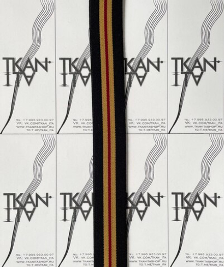 Резинка эластичная (тесьма) (80%пэ/15%вискоза/5%спандекс, Черный фон/яркая горчичная и красная полосы, 28)