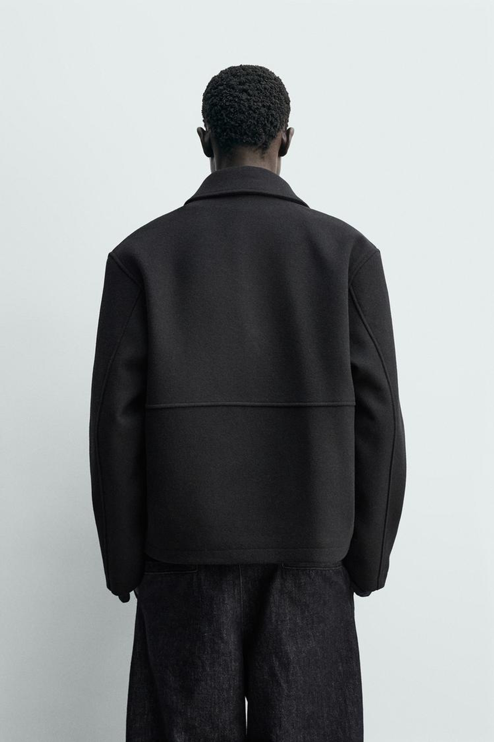 ZARA КУРТКА-БОМБЕР ИЗ ТКАНИ «ЁЛОЧКА» НА МОЛНИИ, ЧЕРНЫЙ