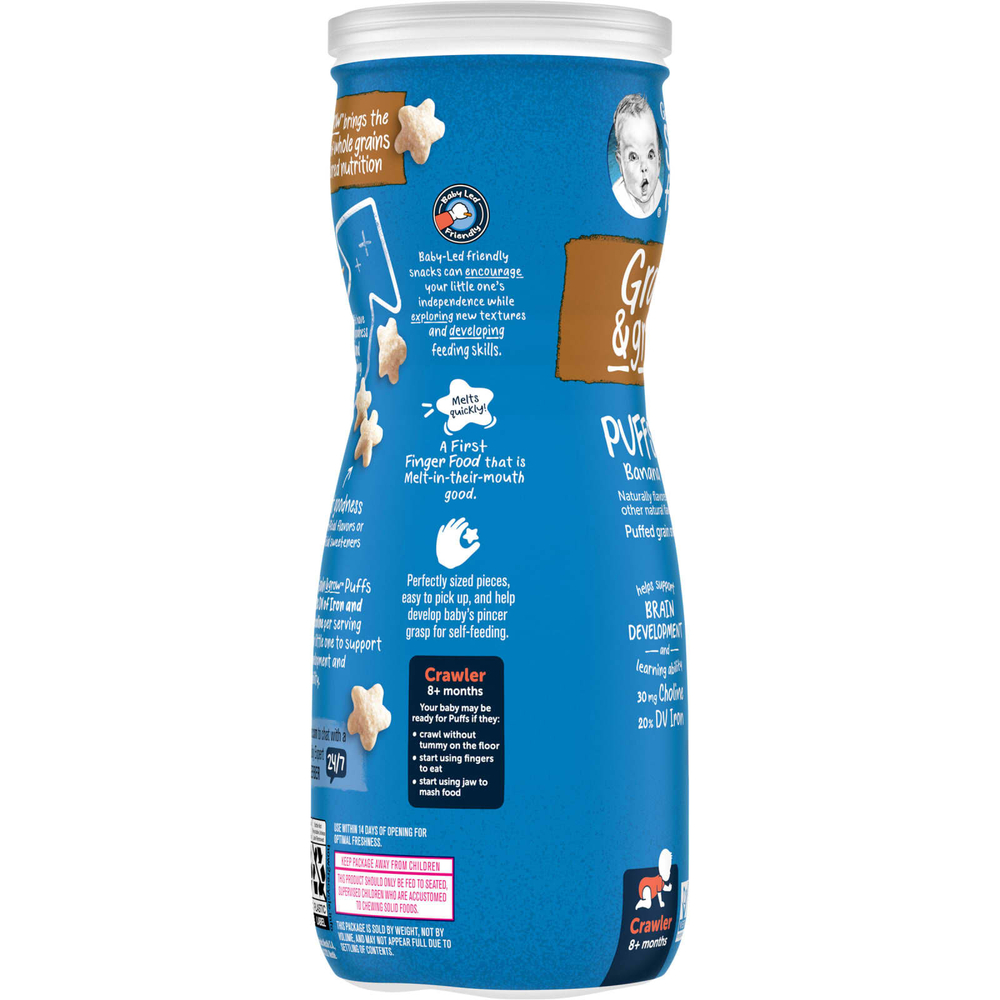Gerber, Snacks for Baby, Grain & Grow, Puffs, воздушные закуски, для детей от 8 месяцев, клубника и яблоко, 42 г (1,48 унции)