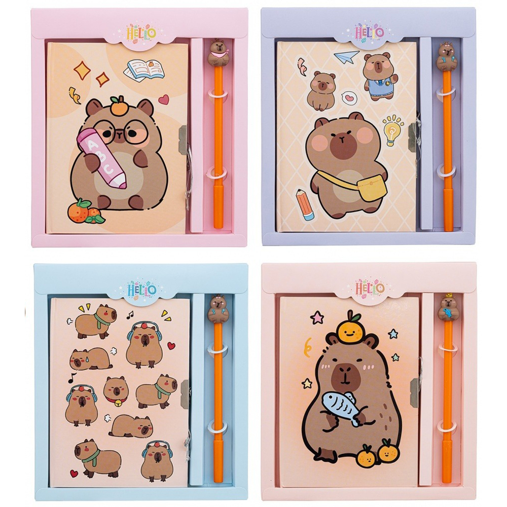 Блокнот детский Basir, с ручкой, формат А6, серия "Капибара", в подарочной упаковке, 48 листов, размер 18*13 см