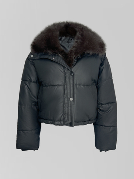 Куртка CLASSIC SIX 8203-A однотонная укороченная с отстегивающимся меховым воротником