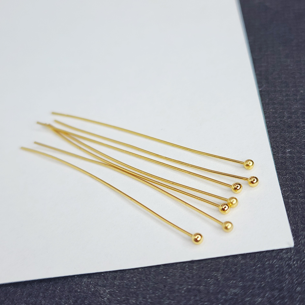 Пины позолота, 50×0.5мм, мягкие, с шариком, цена за набор 10 шт