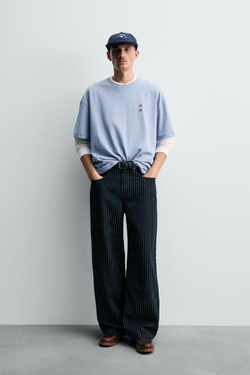 ZARA Х CHAMPION ® ФУТБОЛКА С НАШИВКАМИ, СИНИЙ МЕЛАНЖ