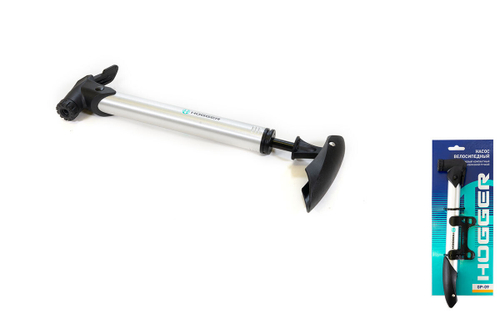 Насос HOGGER ручной, под ниппель AV/FV, Т-образная ручка, max 120 psi/8 bar, 28см, алюминий/пластик, серебристый