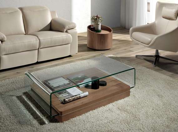 Журнальный столик Angel Cerda 2004, 120х70 см, стекло, орех