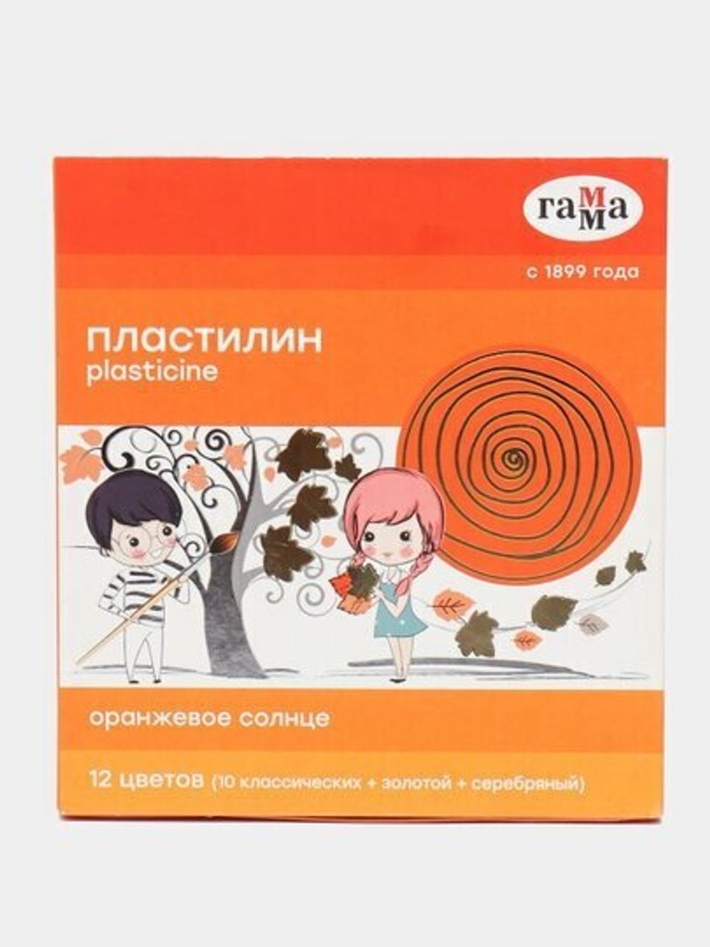 Пластилин классический ГАММА "Оранжевое солнце", 12 цветов, 10 классических + 1 золотой + 1 серебряный, 172 г, стек, 130520206