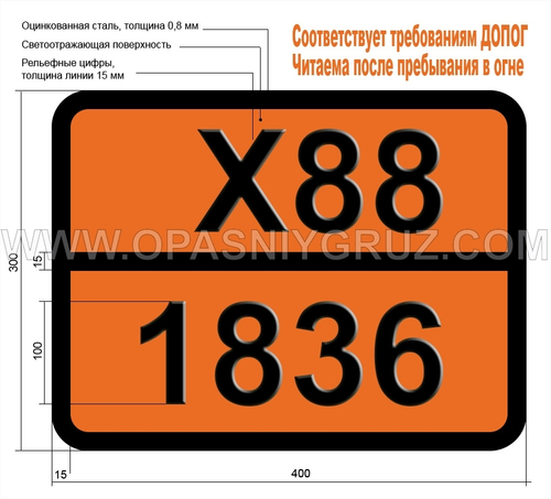 Табличка Опасный груз X88-1836 ТИОНИЛХЛОРИД
