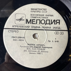 Винтажная виниловая пластинка 7 дюймов (маленькая пластинка) Юрий Антонов Группа Аракс Все, Как Прежде / С Чего Бы (СССР 1981)