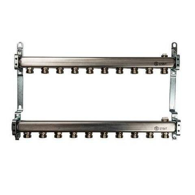 Коллекторная группа нерегулируемая STOUT SMS0923 - 1" на 10 контуров 3/4"EK (нерж.сталь)