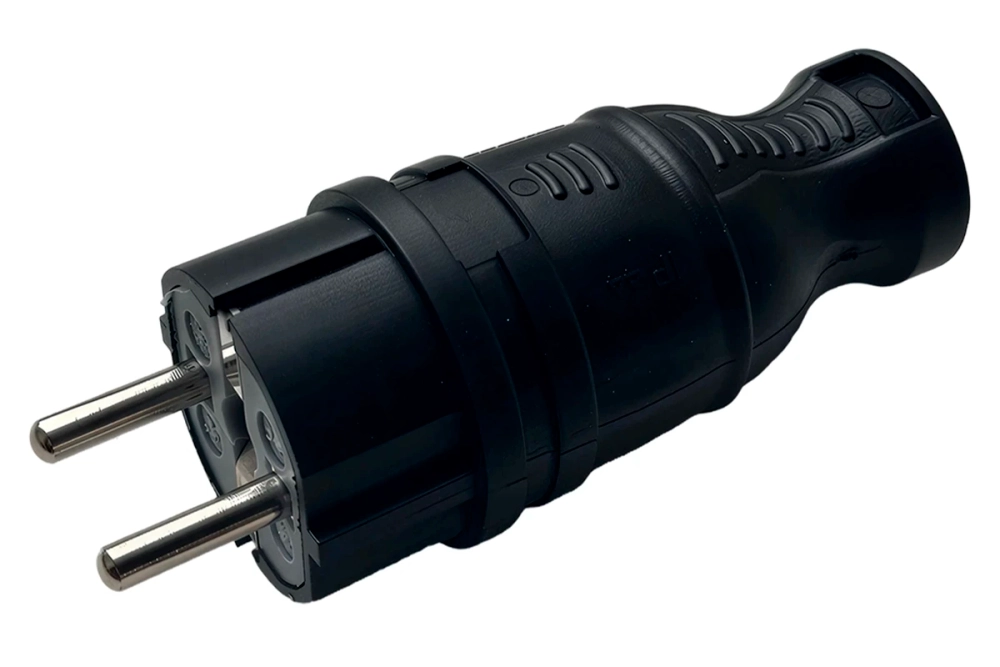 Вилка однофазная прямая каучуковая 220-250В, 16А, IP44 Samtools