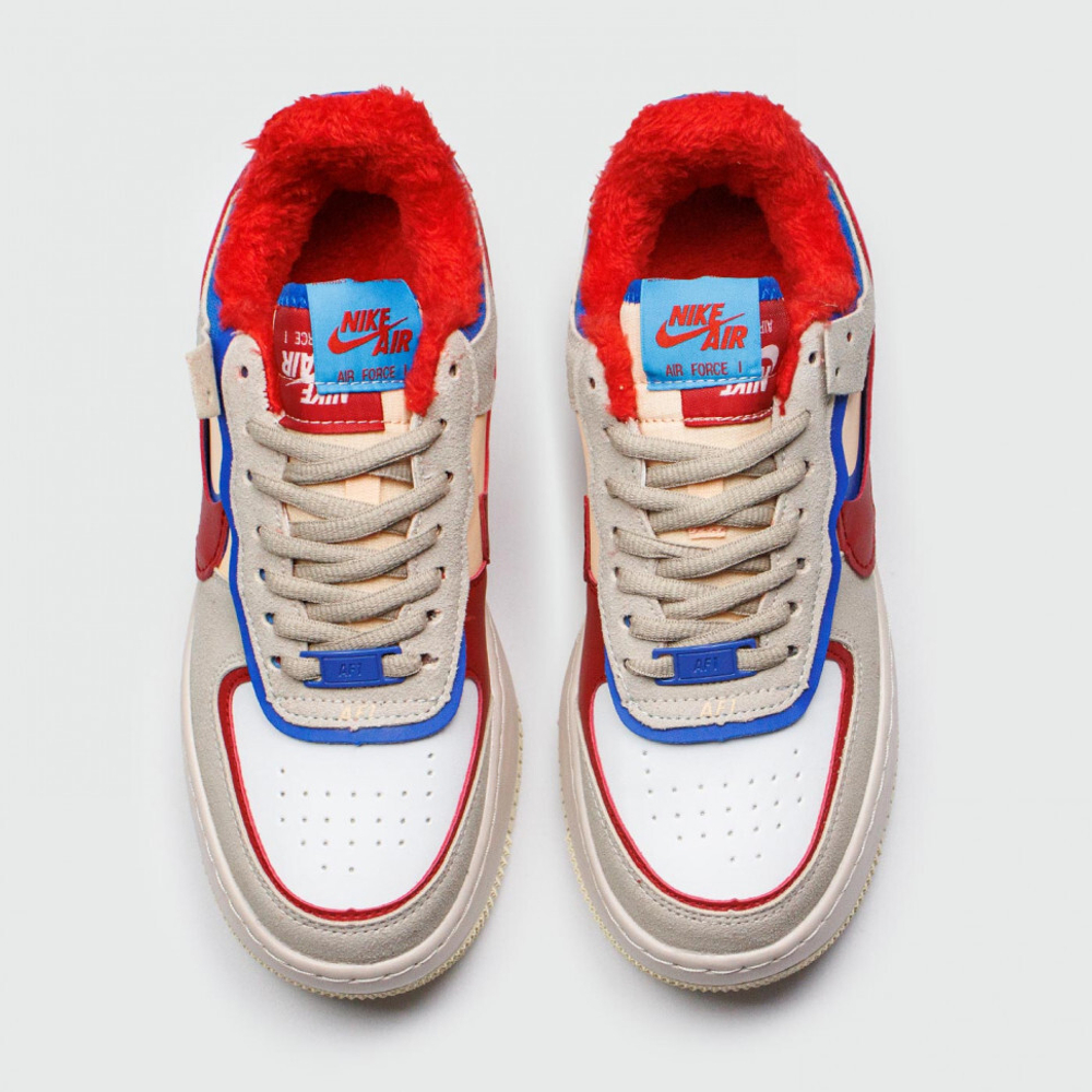 кроссовки Nike Air Force 1 Shadow Beige / Red / Blue Winter