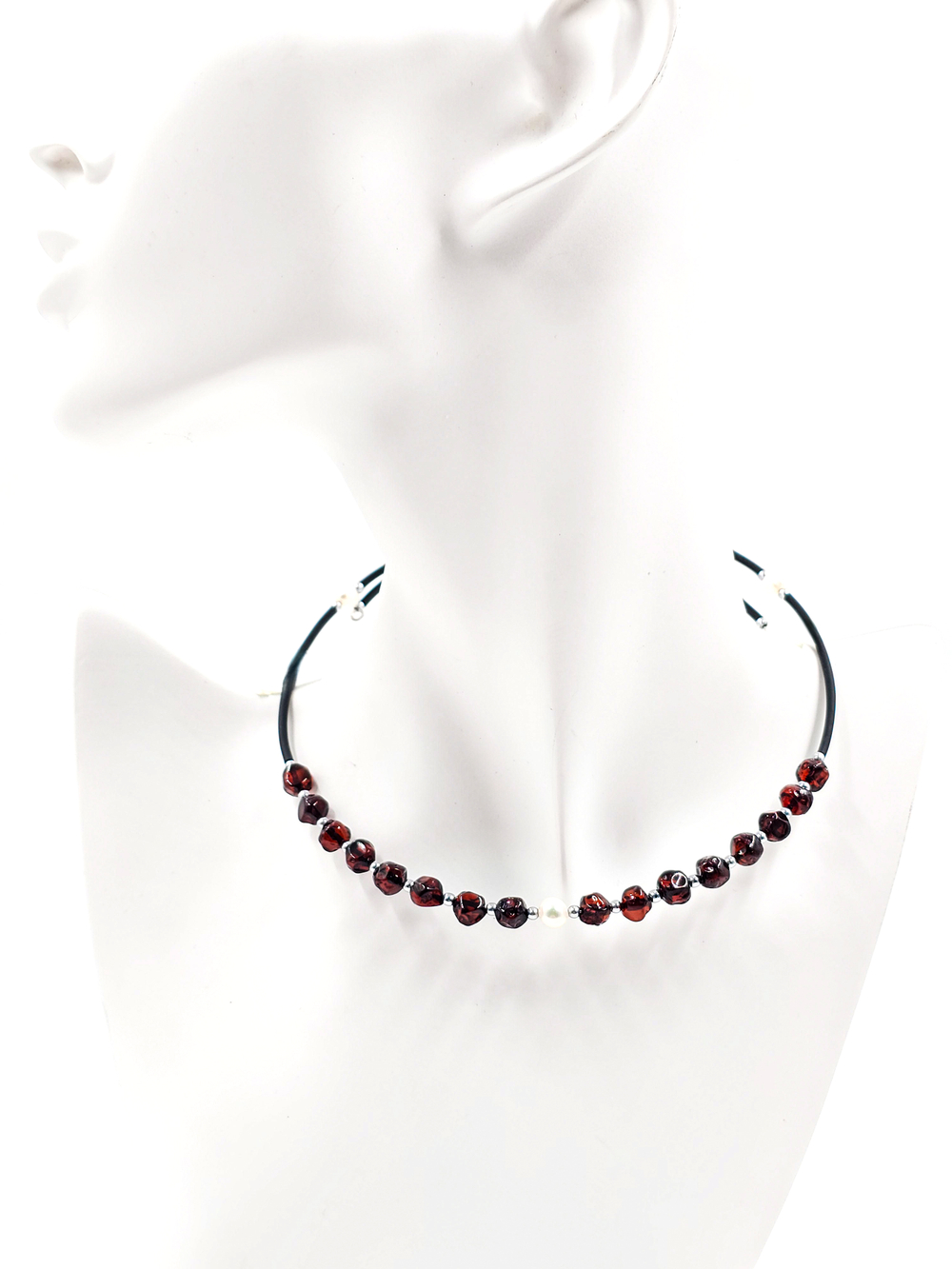 Чокер из цельного янтаря с жемчугом. Натуральный янтарь и жемчуг