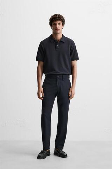 ZARA БРЮКИ КОМФОРТНОЙ ПОСАДКИ ИЗ РЕЛЬЕФНОЙ ТКАНИ, ЦВЕТ НОЧНОГО НЕБА
